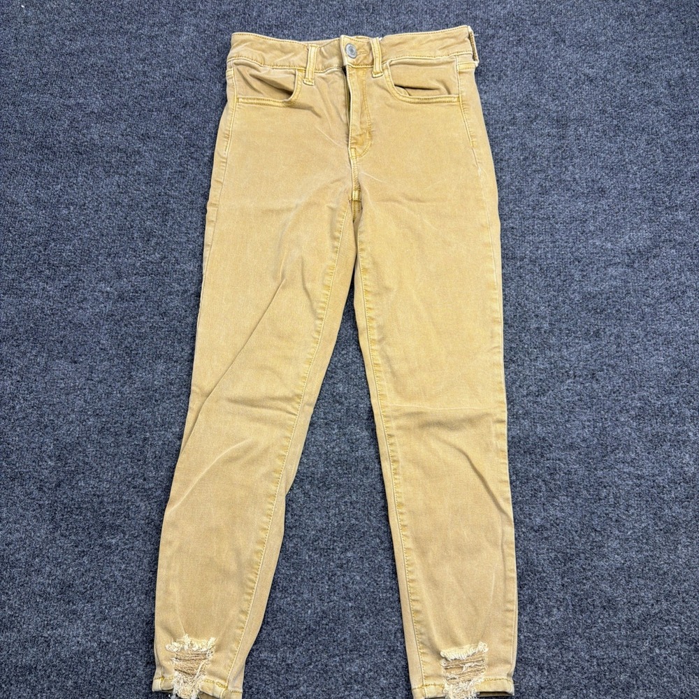 American Eagle Next Level Stretch Jeans Womens 4 Short Tan Distressed Ankle Hem